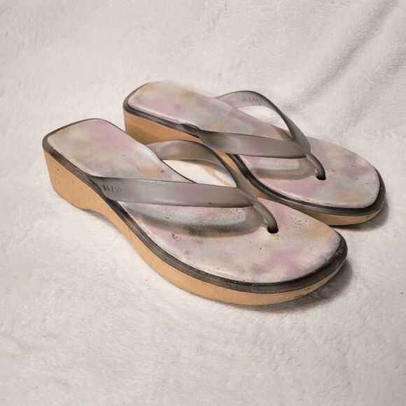 MIA wood platform flip flop sandals size 8 Y2k 2000s Bratz - Picture 1 of 9
